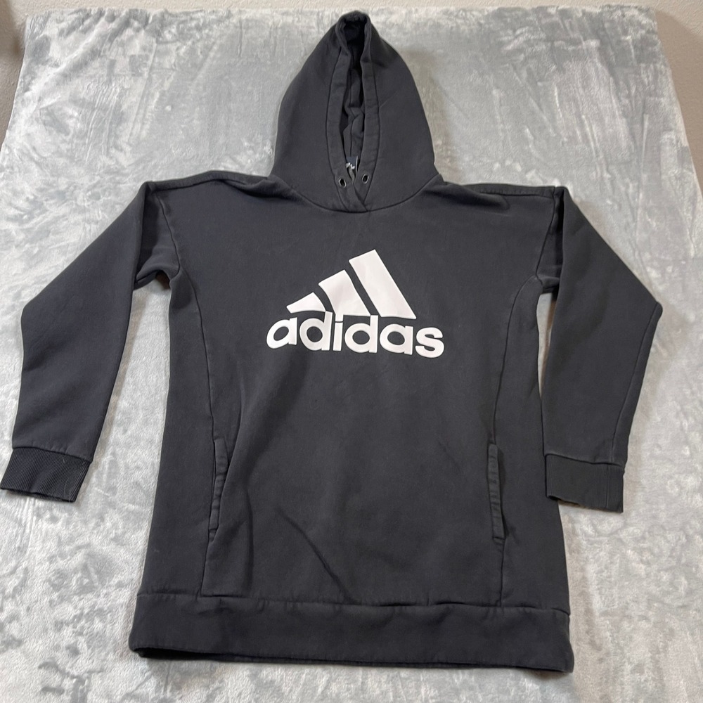 Adidas Pullover Hoodie Mens Small S Black Charcoal Logo Graphic Sweatshirt